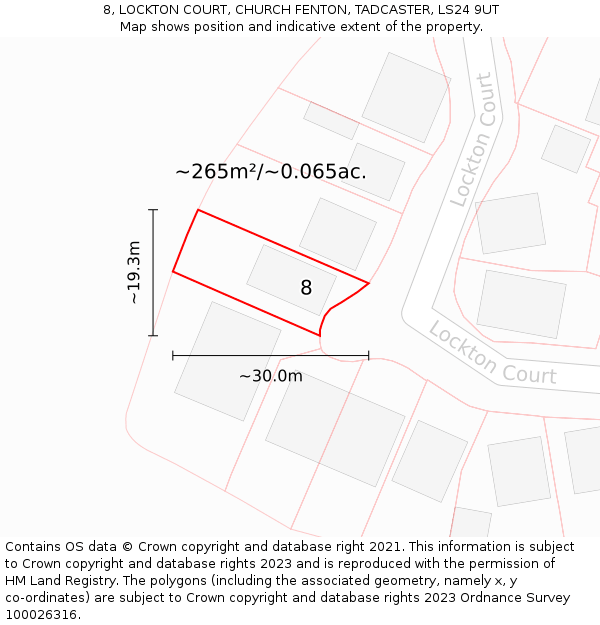 8, LOCKTON COURT, CHURCH FENTON, TADCASTER, LS24 9UT: Plot and title map