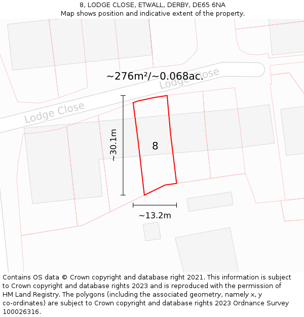 8, LODGE CLOSE, ETWALL, DERBY, DE65 6NA: Plot and title map