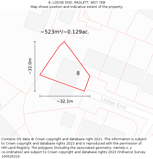 8, LODGE END, RADLETT, WD7 7EB: Plot and title map