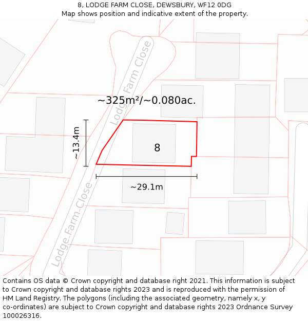 8, LODGE FARM CLOSE, DEWSBURY, WF12 0DG: Plot and title map