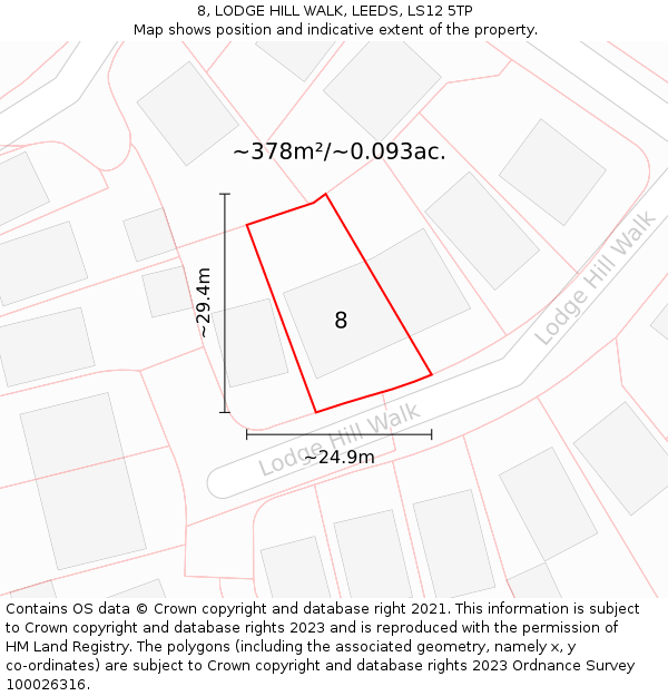 8, LODGE HILL WALK, LEEDS, LS12 5TP: Plot and title map