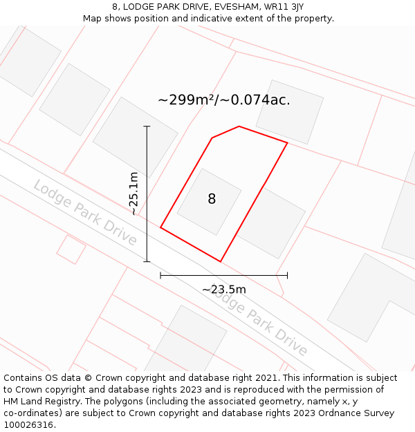 8, LODGE PARK DRIVE, EVESHAM, WR11 3JY: Plot and title map
