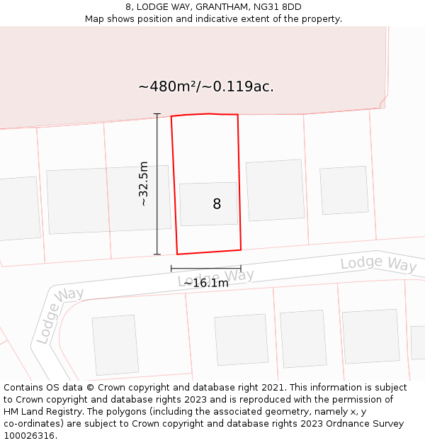 8, LODGE WAY, GRANTHAM, NG31 8DD: Plot and title map