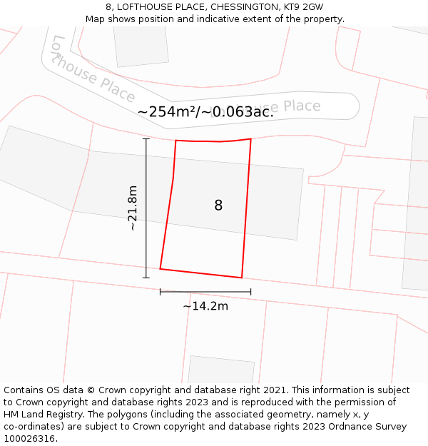 8, LOFTHOUSE PLACE, CHESSINGTON, KT9 2GW: Plot and title map
