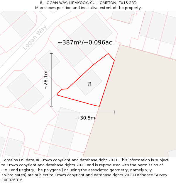 8, LOGAN WAY, HEMYOCK, CULLOMPTON, EX15 3RD: Plot and title map