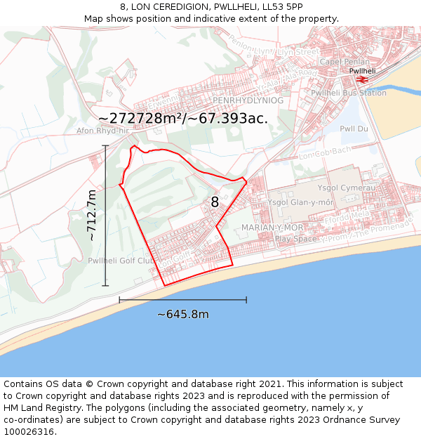 8, LON CEREDIGION, PWLLHELI, LL53 5PP: Plot and title map