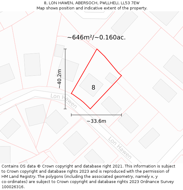 8, LON HAWEN, ABERSOCH, PWLLHELI, LL53 7EW: Plot and title map