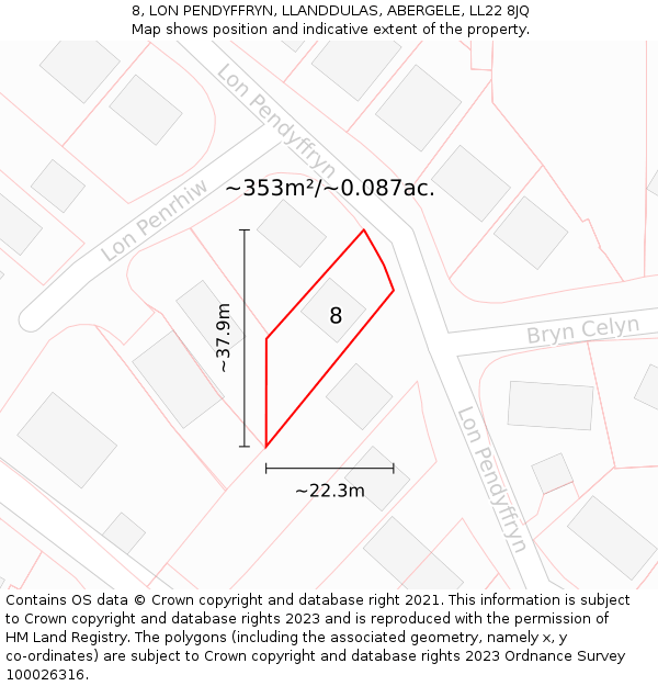 8, LON PENDYFFRYN, LLANDDULAS, ABERGELE, LL22 8JQ: Plot and title map