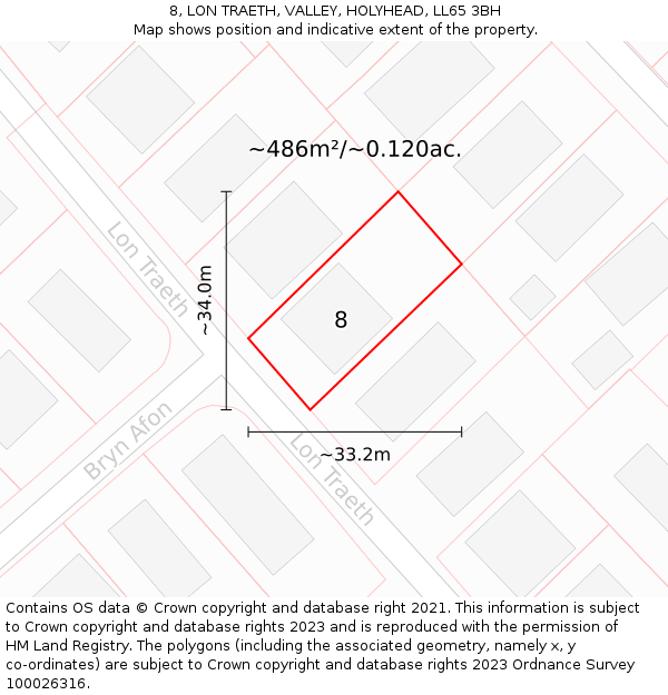 8, LON TRAETH, VALLEY, HOLYHEAD, LL65 3BH: Plot and title map