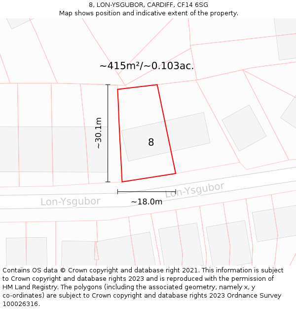 8, LON-YSGUBOR, CARDIFF, CF14 6SG: Plot and title map