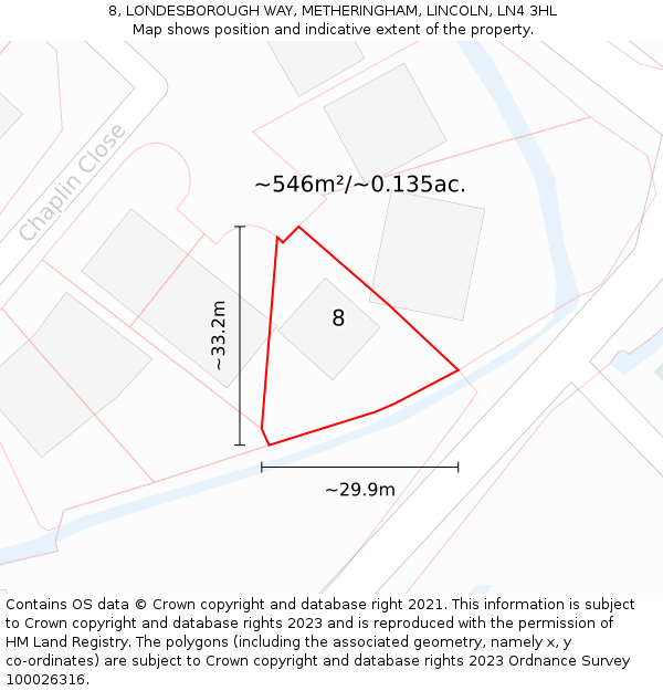 8, LONDESBOROUGH WAY, METHERINGHAM, LINCOLN, LN4 3HL: Plot and title map