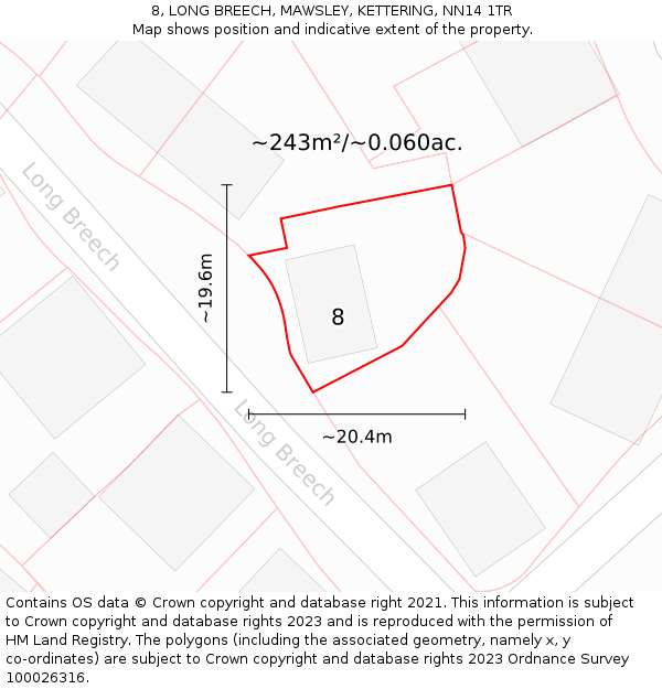 8, LONG BREECH, MAWSLEY, KETTERING, NN14 1TR: Plot and title map