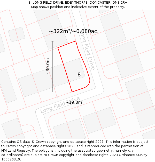8, LONG FIELD DRIVE, EDENTHORPE, DONCASTER, DN3 2RH: Plot and title map