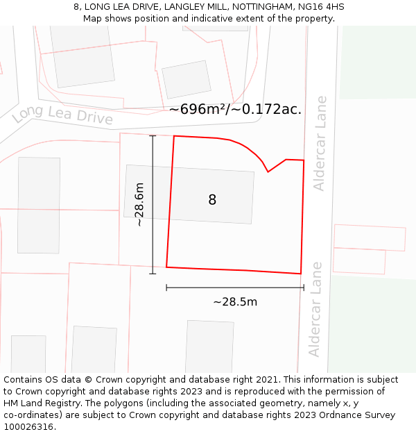 8, LONG LEA DRIVE, LANGLEY MILL, NOTTINGHAM, NG16 4HS: Plot and title map