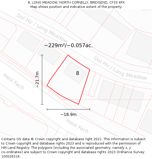 8, LONG MEADOW, NORTH CORNELLY, BRIDGEND, CF33 4PX: Plot and title map