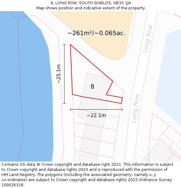 8, LONG ROW, SOUTH SHIELDS, NE33 1JA: Plot and title map