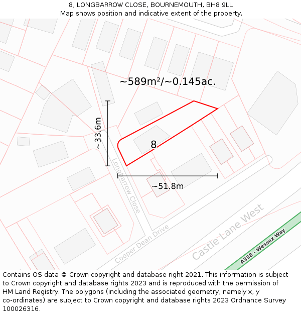 8, LONGBARROW CLOSE, BOURNEMOUTH, BH8 9LL: Plot and title map
