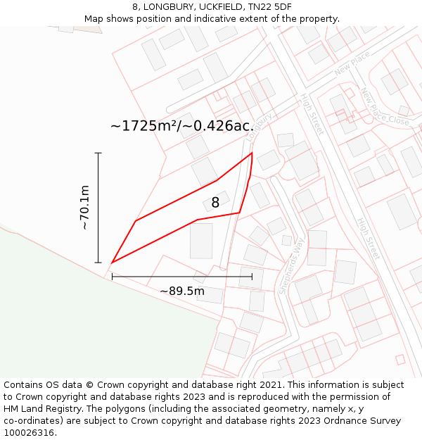 8, LONGBURY, UCKFIELD, TN22 5DF: Plot and title map