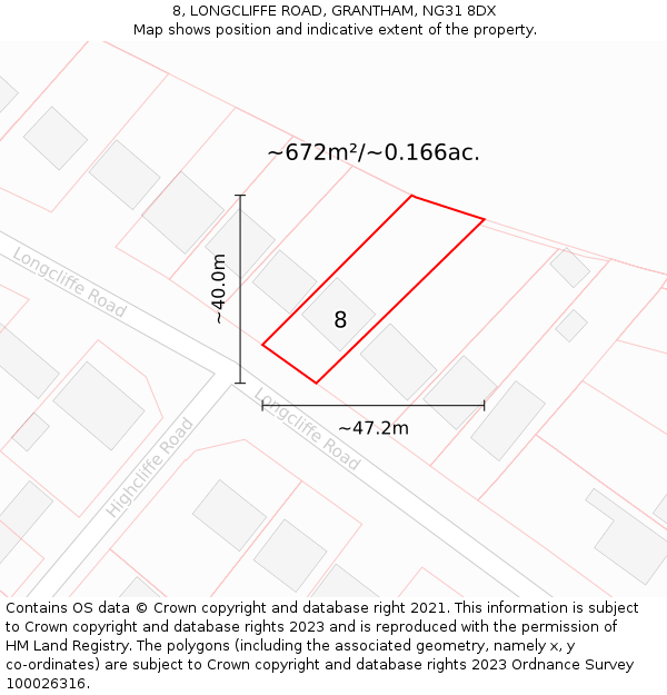 8, LONGCLIFFE ROAD, GRANTHAM, NG31 8DX: Plot and title map