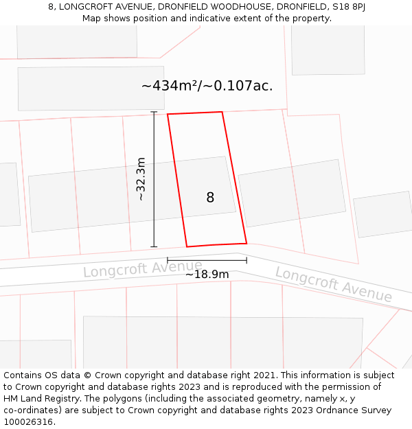 8, LONGCROFT AVENUE, DRONFIELD WOODHOUSE, DRONFIELD, S18 8PJ: Plot and title map