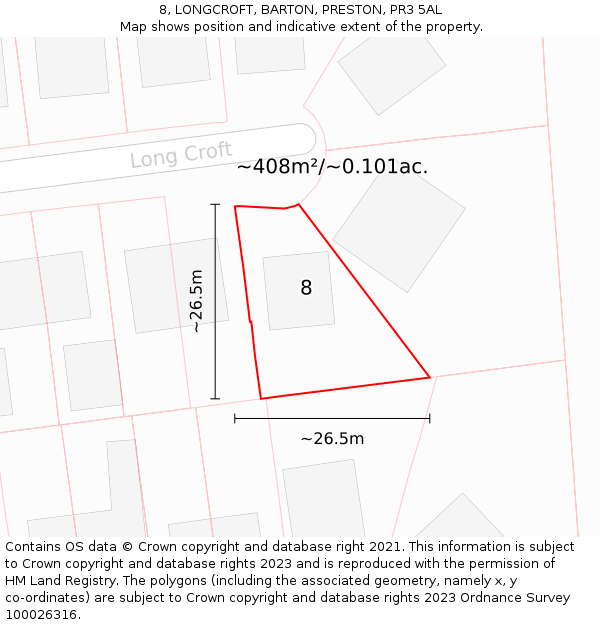 8, LONGCROFT, BARTON, PRESTON, PR3 5AL: Plot and title map