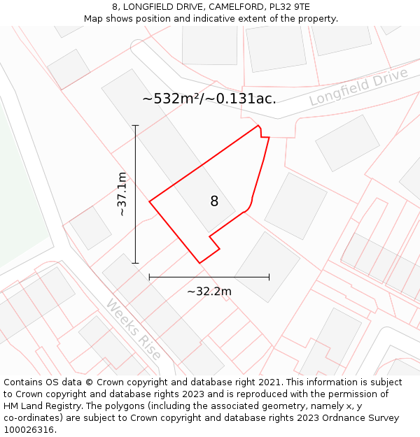 8, LONGFIELD DRIVE, CAMELFORD, PL32 9TE: Plot and title map
