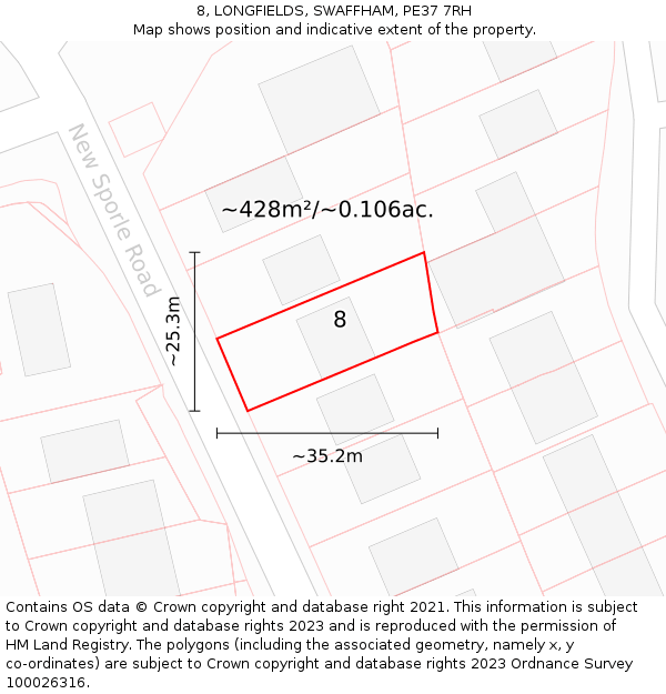 8, LONGFIELDS, SWAFFHAM, PE37 7RH: Plot and title map