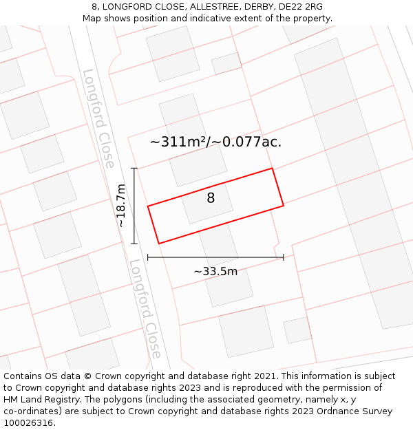8, LONGFORD CLOSE, ALLESTREE, DERBY, DE22 2RG: Plot and title map