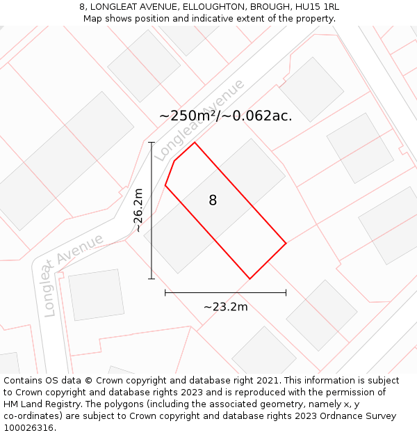 8, LONGLEAT AVENUE, ELLOUGHTON, BROUGH, HU15 1RL: Plot and title map