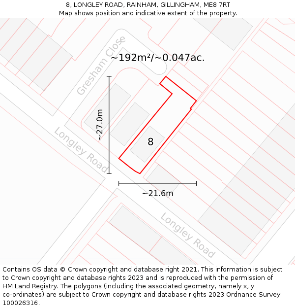 8, LONGLEY ROAD, RAINHAM, GILLINGHAM, ME8 7RT: Plot and title map