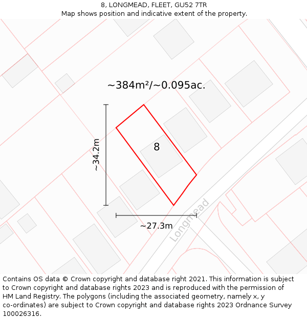 8, LONGMEAD, FLEET, GU52 7TR: Plot and title map
