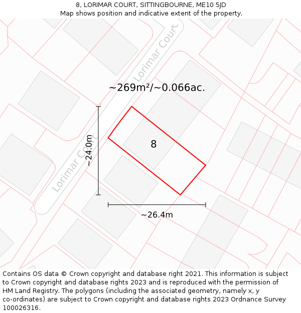 8, LORIMAR COURT, SITTINGBOURNE, ME10 5JD: Plot and title map