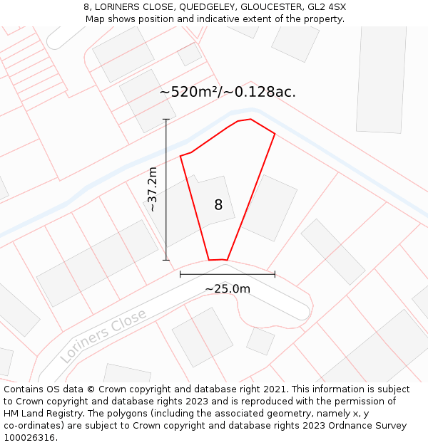 8, LORINERS CLOSE, QUEDGELEY, GLOUCESTER, GL2 4SX: Plot and title map