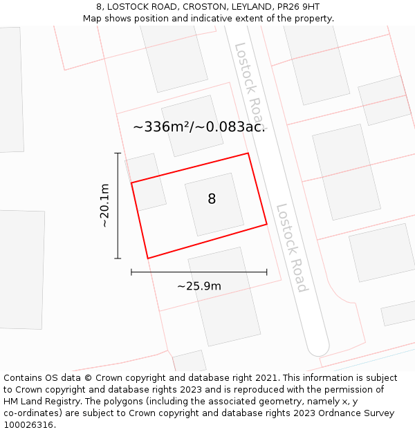 8, LOSTOCK ROAD, CROSTON, LEYLAND, PR26 9HT: Plot and title map