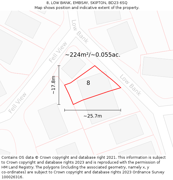 8, LOW BANK, EMBSAY, SKIPTON, BD23 6SQ: Plot and title map