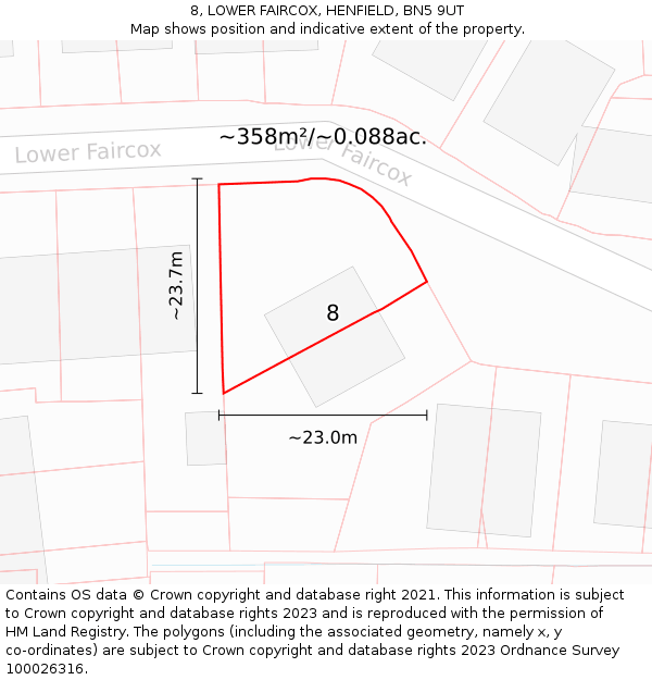 8, LOWER FAIRCOX, HENFIELD, BN5 9UT: Plot and title map