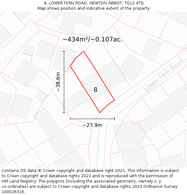 8, LOWER FERN ROAD, NEWTON ABBOT, TQ12 4TQ: Plot and title map