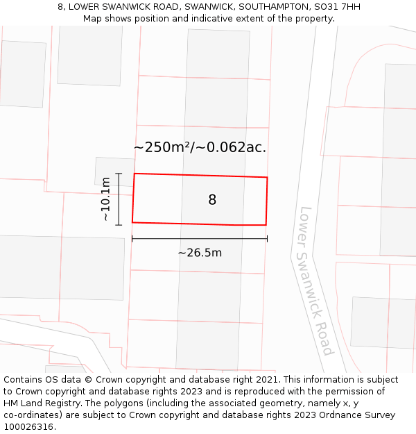 8, LOWER SWANWICK ROAD, SWANWICK, SOUTHAMPTON, SO31 7HH: Plot and title map