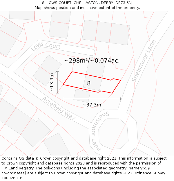 8, LOWS COURT, CHELLASTON, DERBY, DE73 6NJ: Plot and title map
