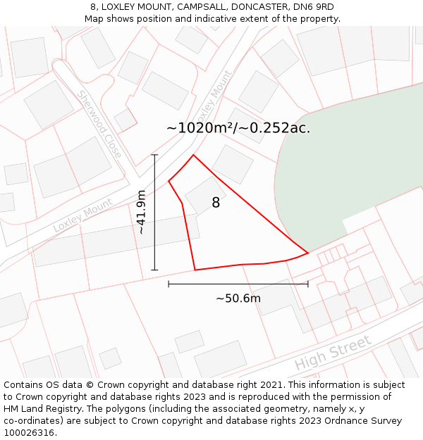 8, LOXLEY MOUNT, CAMPSALL, DONCASTER, DN6 9RD: Plot and title map