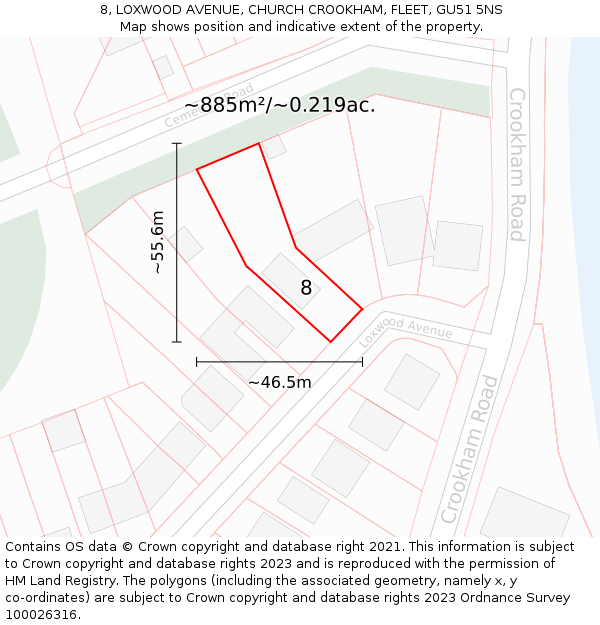 8, LOXWOOD AVENUE, CHURCH CROOKHAM, FLEET, GU51 5NS: Plot and title map