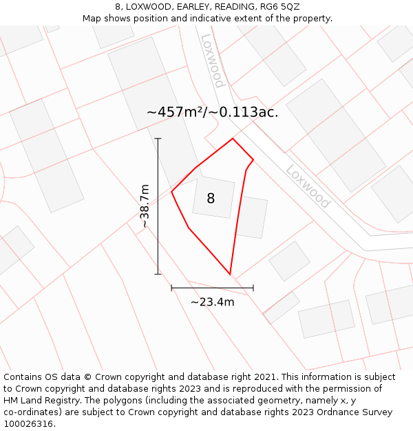 8, LOXWOOD, EARLEY, READING, RG6 5QZ: Plot and title map