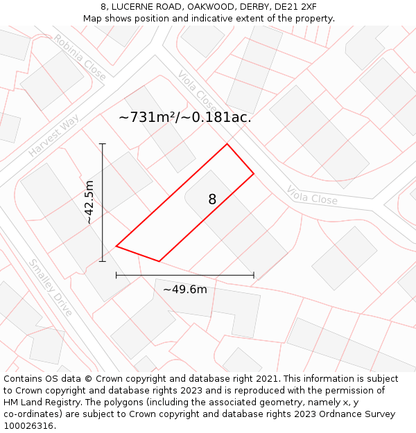 8, LUCERNE ROAD, OAKWOOD, DERBY, DE21 2XF: Plot and title map