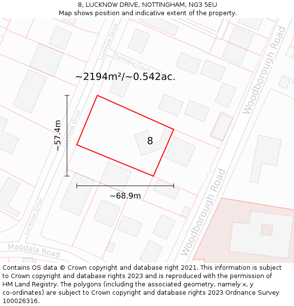8, LUCKNOW DRIVE, NOTTINGHAM, NG3 5EU: Plot and title map