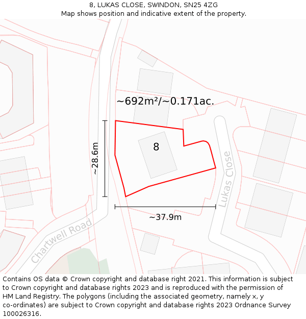 8, LUKAS CLOSE, SWINDON, SN25 4ZG: Plot and title map