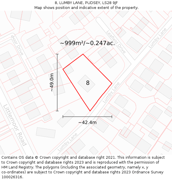 8, LUMBY LANE, PUDSEY, LS28 9JF: Plot and title map