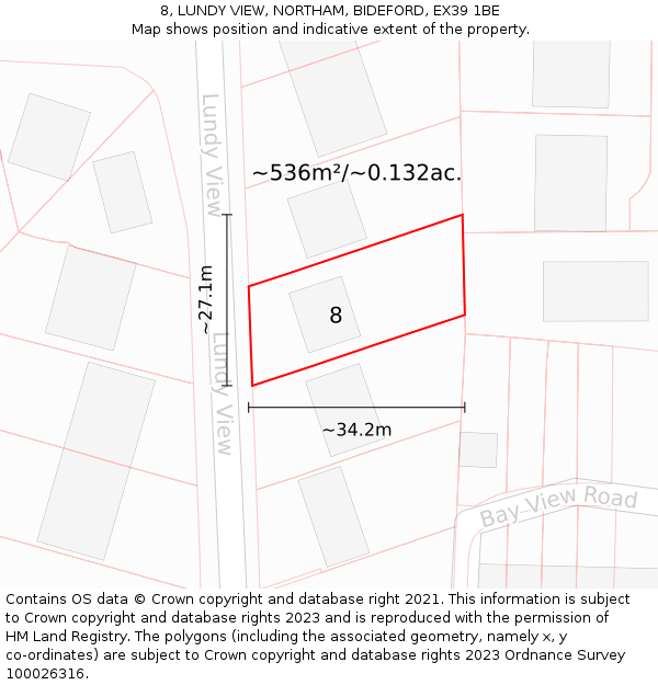 8, LUNDY VIEW, NORTHAM, BIDEFORD, EX39 1BE: Plot and title map