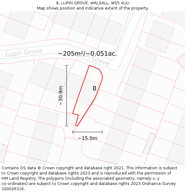 8, LUPIN GROVE, WALSALL, WS5 4UU: Plot and title map