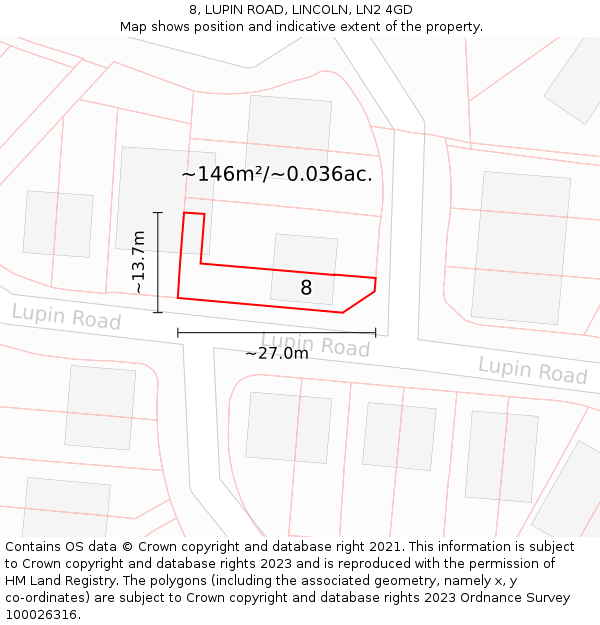 8, LUPIN ROAD, LINCOLN, LN2 4GD: Plot and title map
