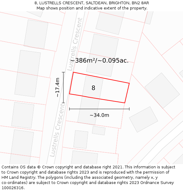8, LUSTRELLS CRESCENT, SALTDEAN, BRIGHTON, BN2 8AR: Plot and title map